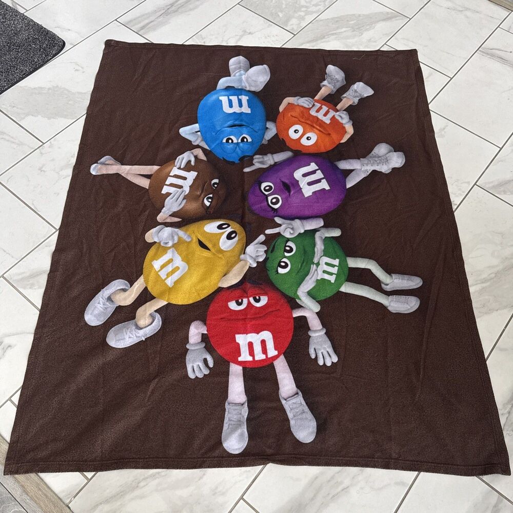 M&M chocolate candy character print, brown tapestry, wall decor  63x49 blanket